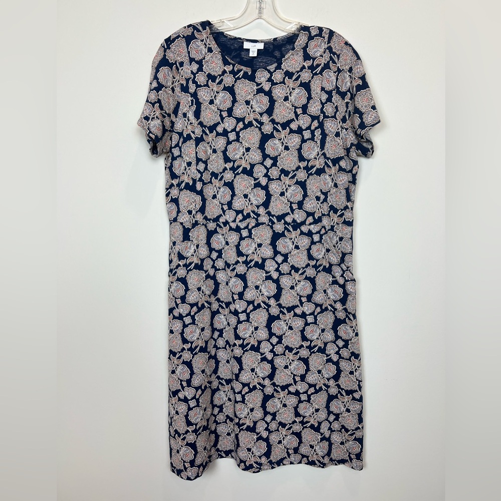 J. jill Floral Printed Short Sleeve Shift Dress Medium Tall Front Pockets